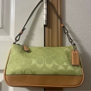 Coach Demi Signature Jacquard Canvas Leather Hand Bag Lime Green #H04J-6094